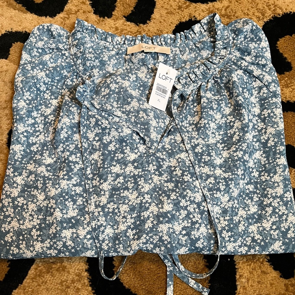 NWT Sz XL Loft Floral Tie Neck Blouse